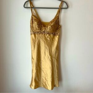 Vintage Victoria’s Secret Gold Satin Slip Dress M | Lace Bust Coquette Y2K